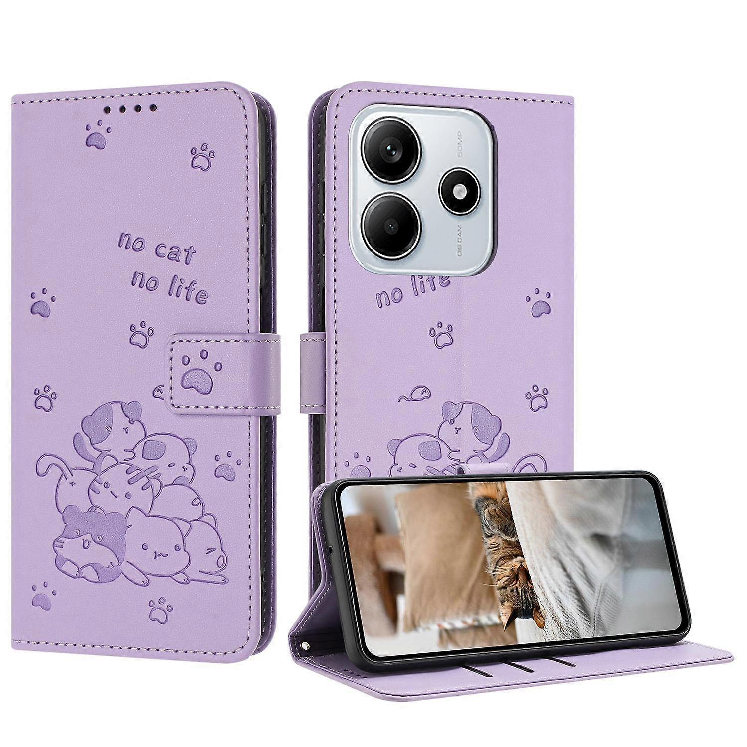 Embossed Kitten Phone Leather Case with Lanyard