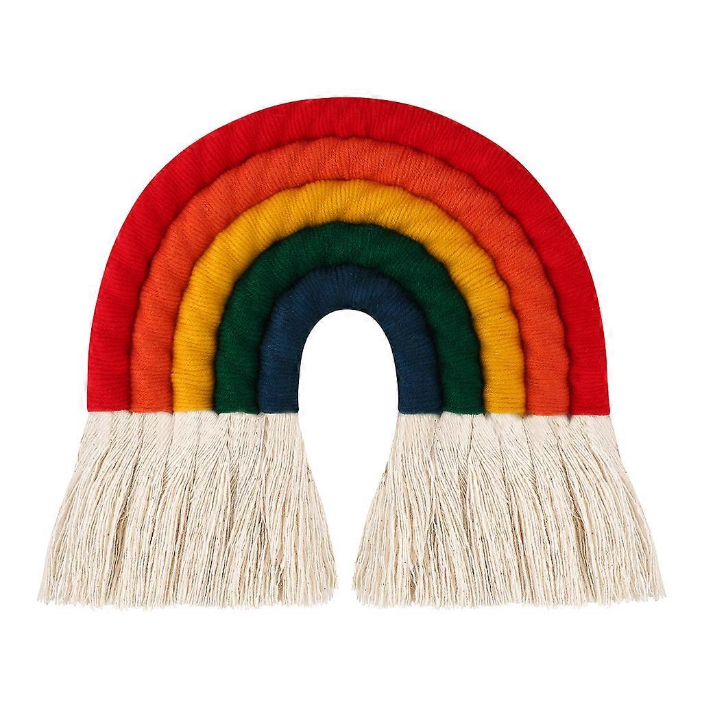 Västerländsk stickad regnbåge, nyhet, gjuten tofs, färgglad väggdekoration, rustika lantliga regnbågar, vintageprydnader för väggar, L