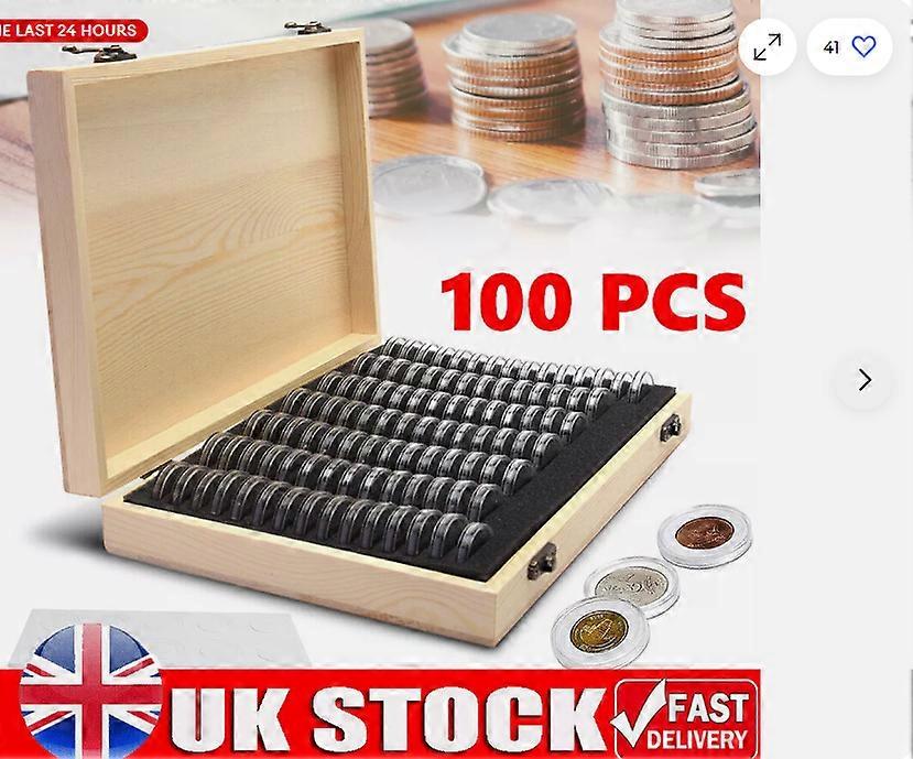 100Pcsコインディスプレイ収納ボックスケースカプセル収集コイン用木製