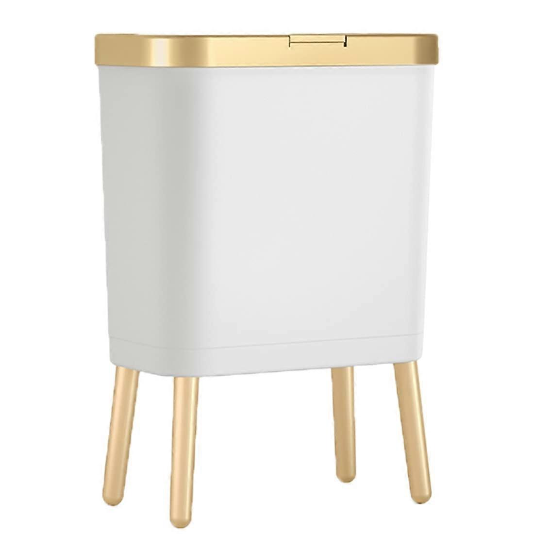 Garbage with lid, 3.3 gallon -legged plastic garbage bucket, buttoned buttoned buttoned garbage basket for the kitchen bath (white)
