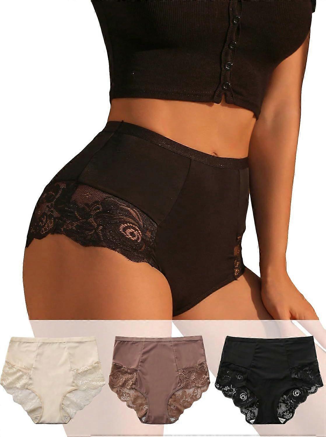 2025 Latest Model Women's 3 Packs Contrast Lace High Waist Briefs Underwear