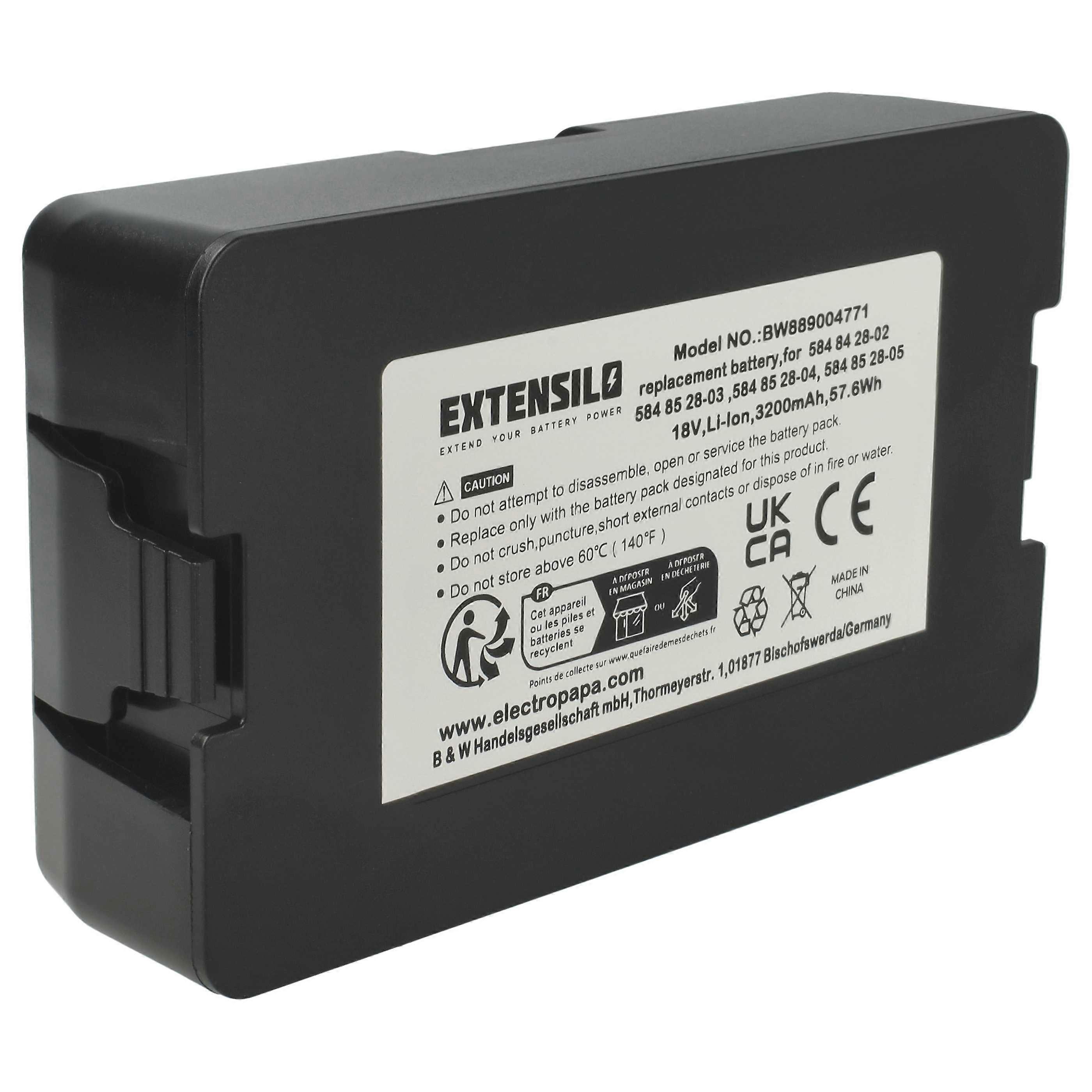 Náhradní baterie EXTENSILO pro McCulloch 5932472-01, 593 24 72-01 pro robotické sekačky (3,2 Ah, 18 V Li-Ion)
