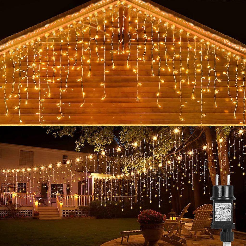 15m LED Eisregen Lichterkette 8 Lichtmodi Lichtervorhang mit Speicherfunktion und Timer für Außen Party Weihnachten Deko