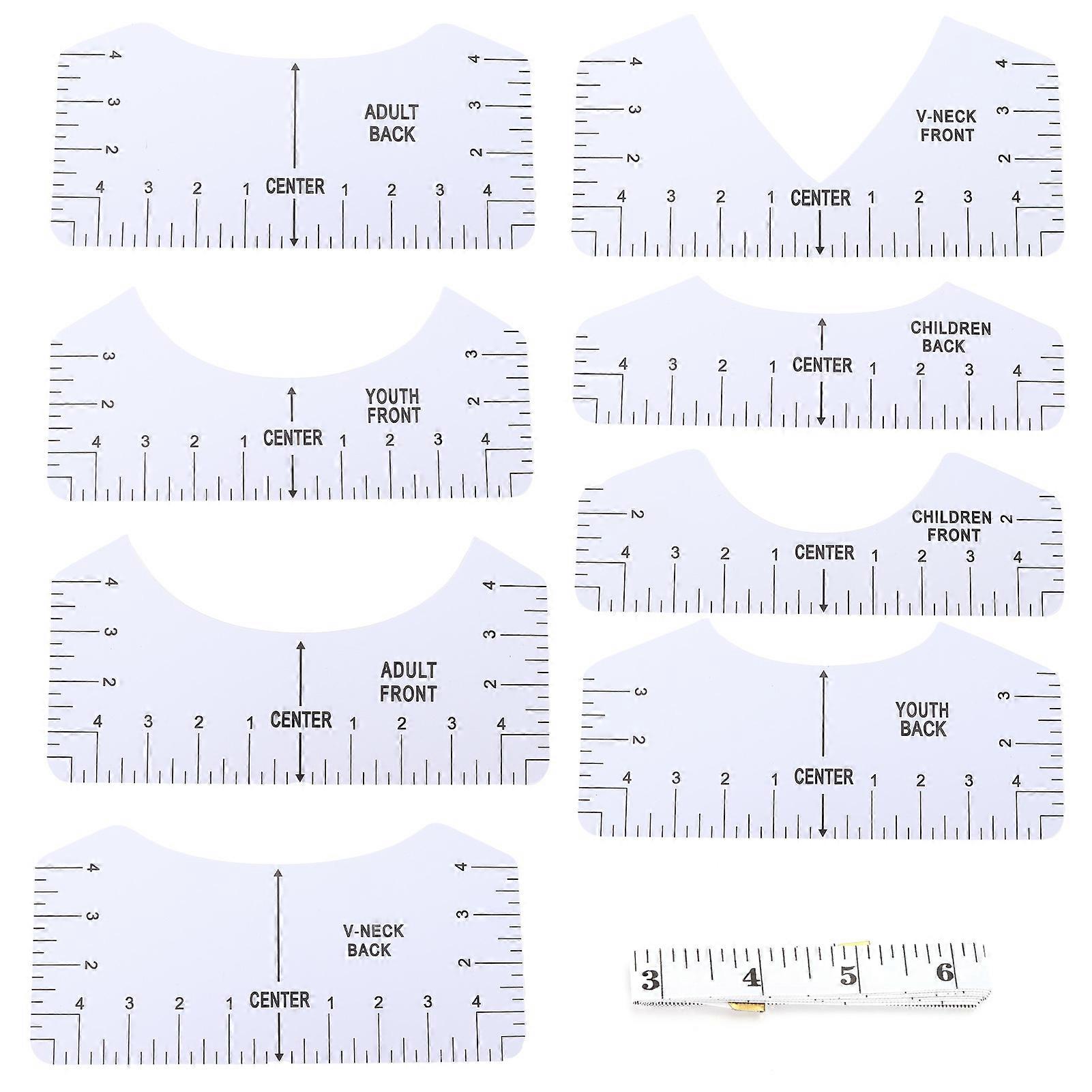 9Pcs TShirt Alignment Tool DIY VNeck Ruler PVC Shirt Tape Measure for Adult Youth Toddler Infant