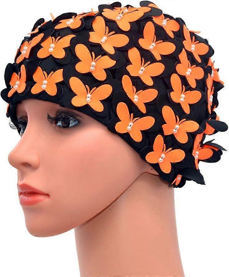 Swimming cap Stitched beaded swimming cap Retro anti-noise swimming cap (orange)