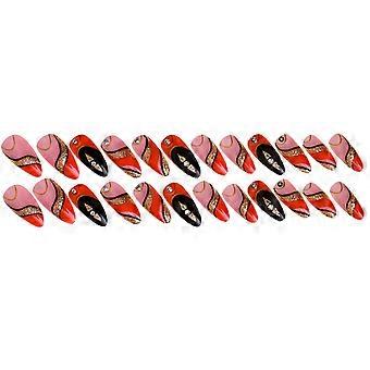 24pcs Dames Amandel Nep Nagel Golvende Lijnen Ontwerp Kunstnagel Manicure Kunst