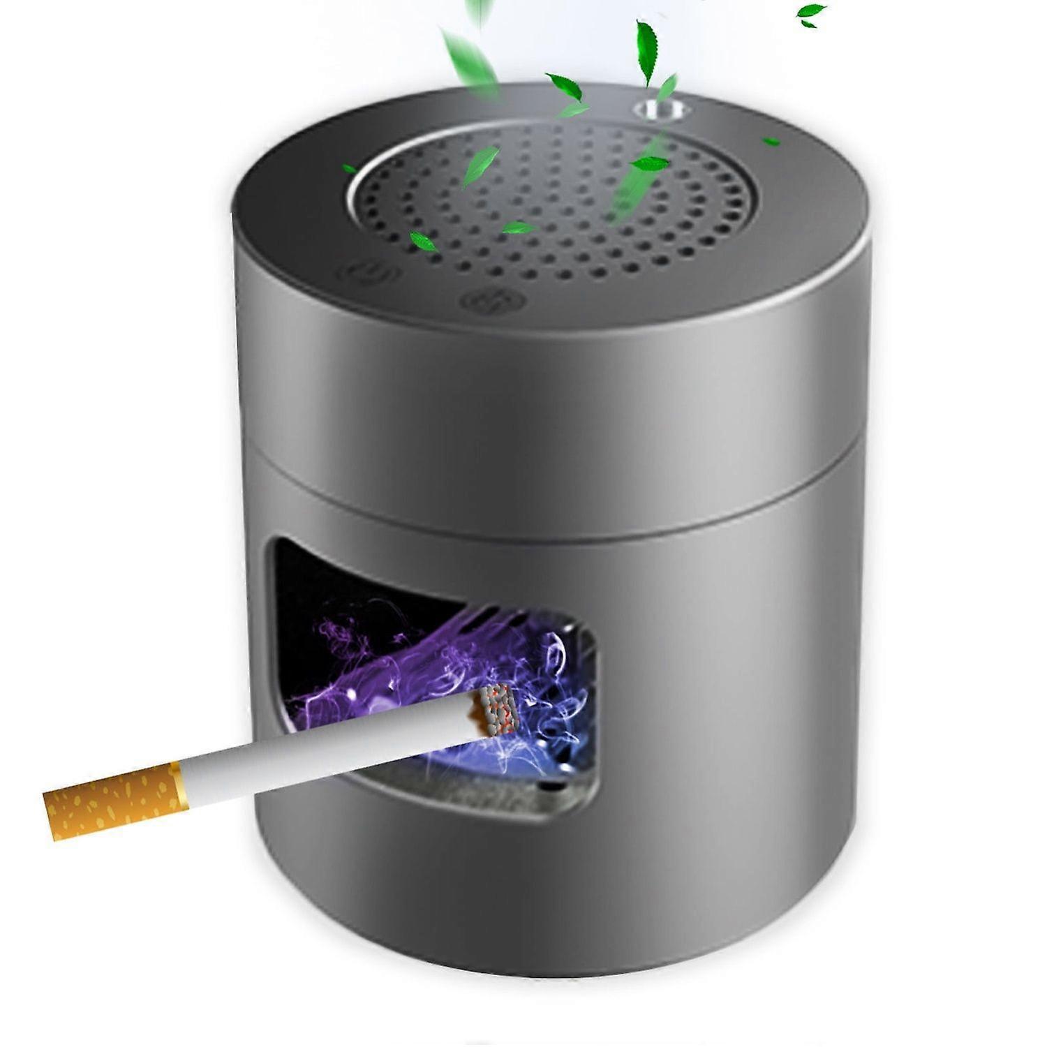 cigarette smoke collector Aluminum Alloy Smokeless Ashtray Purifier, 3 In 1 USB Rechargeable Smoke  Collector Ashtray With Filter For Home And Office, Gray