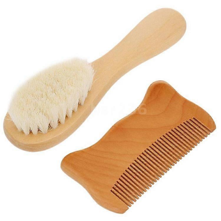 小さなベビーウールブラシと猫耳木製の櫛セット新生児/幼児/幼児用柔らかい毛ブラシ頭皮マッサージ