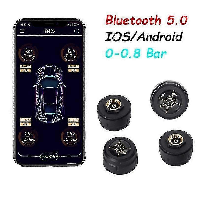 Bluetooth 5.0 bil TPMS dekktrykkalarmsystemsensor Android / IOS dekktrykkovervåkingssystem 8.0 bar