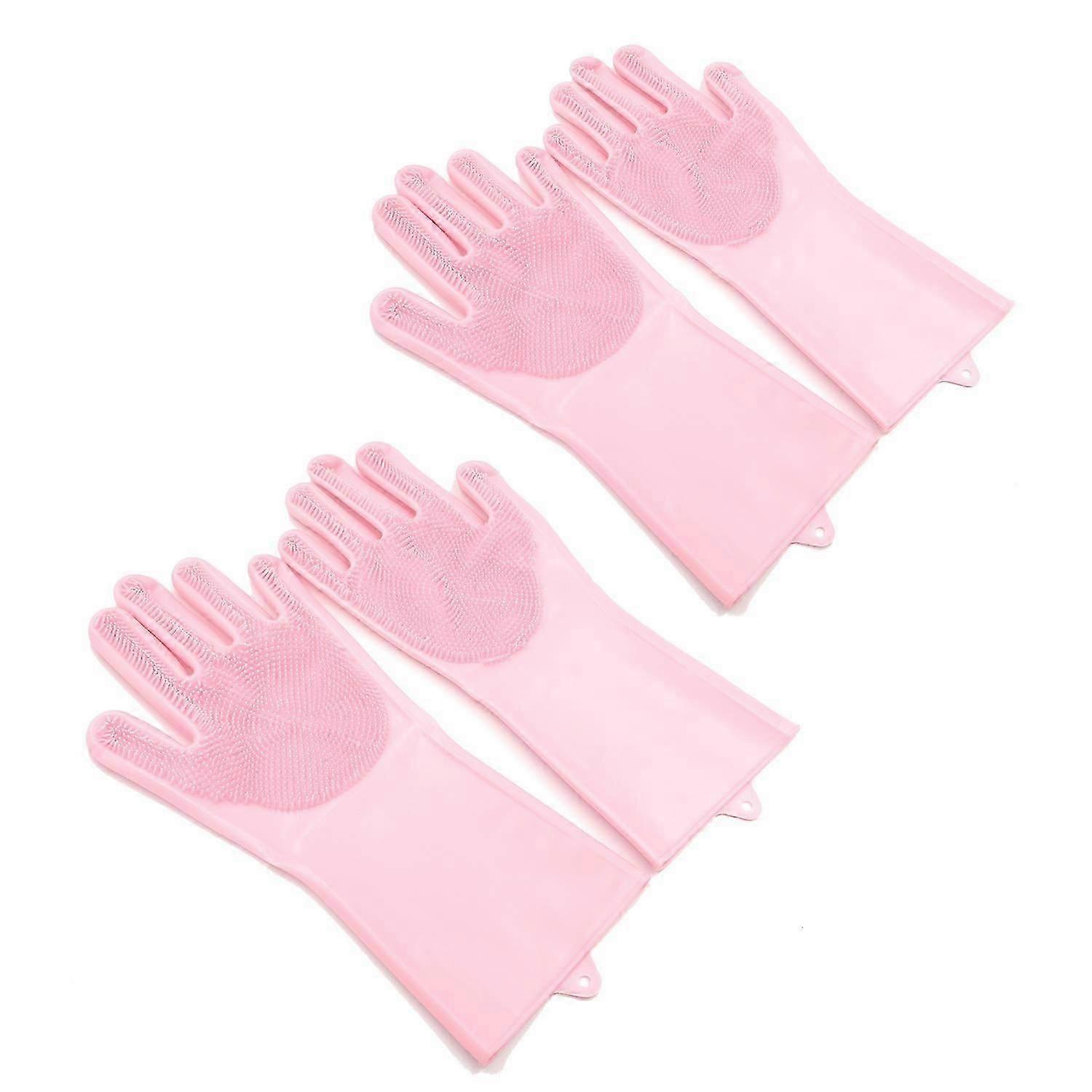 2 Pair Silicone Kitchen Dishwashing Gloves for Kitchen Pink