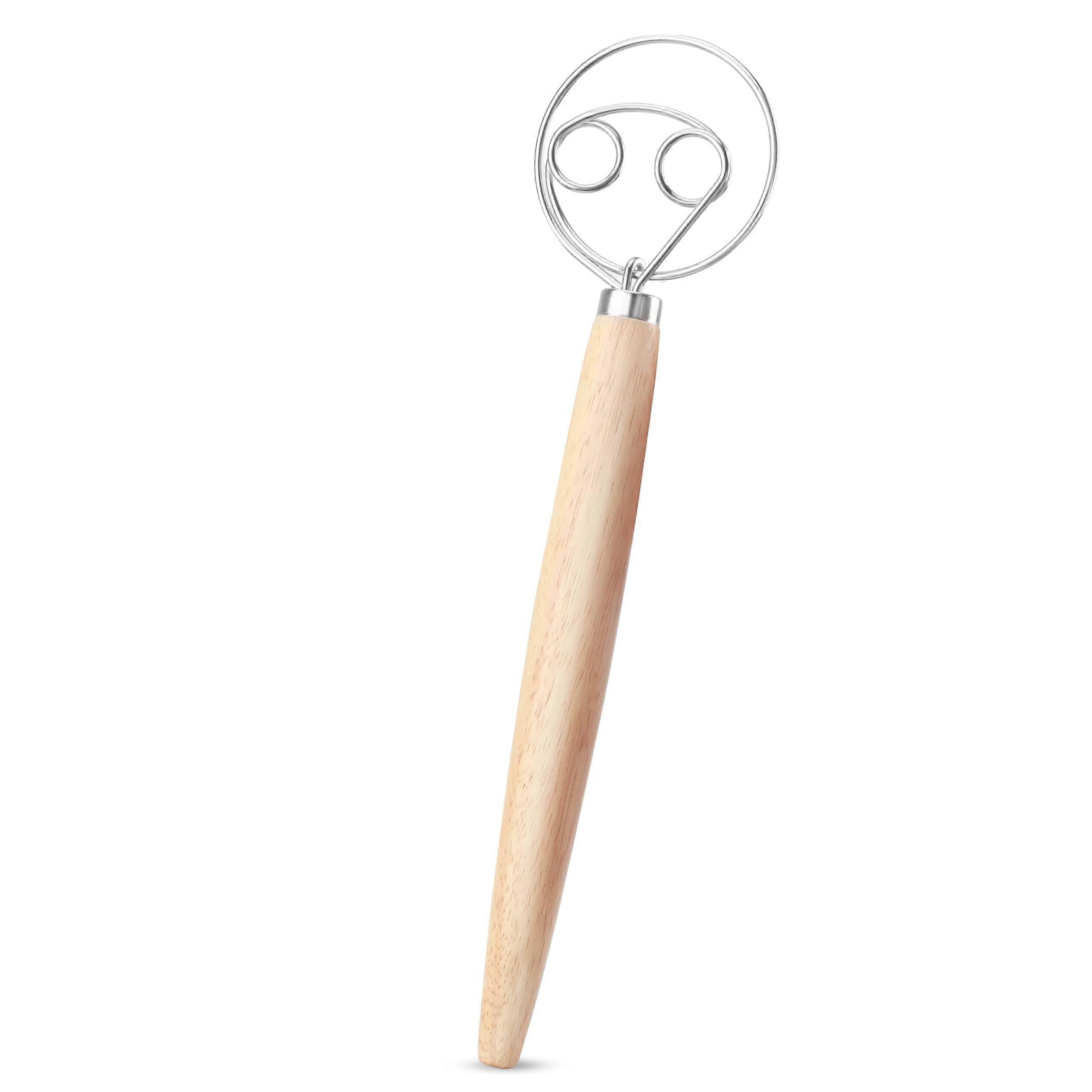 Dough Whisk Danish Whisk 13 Inch Stainless Steel Mixer with Wooden Handle for Bread and Cake Making