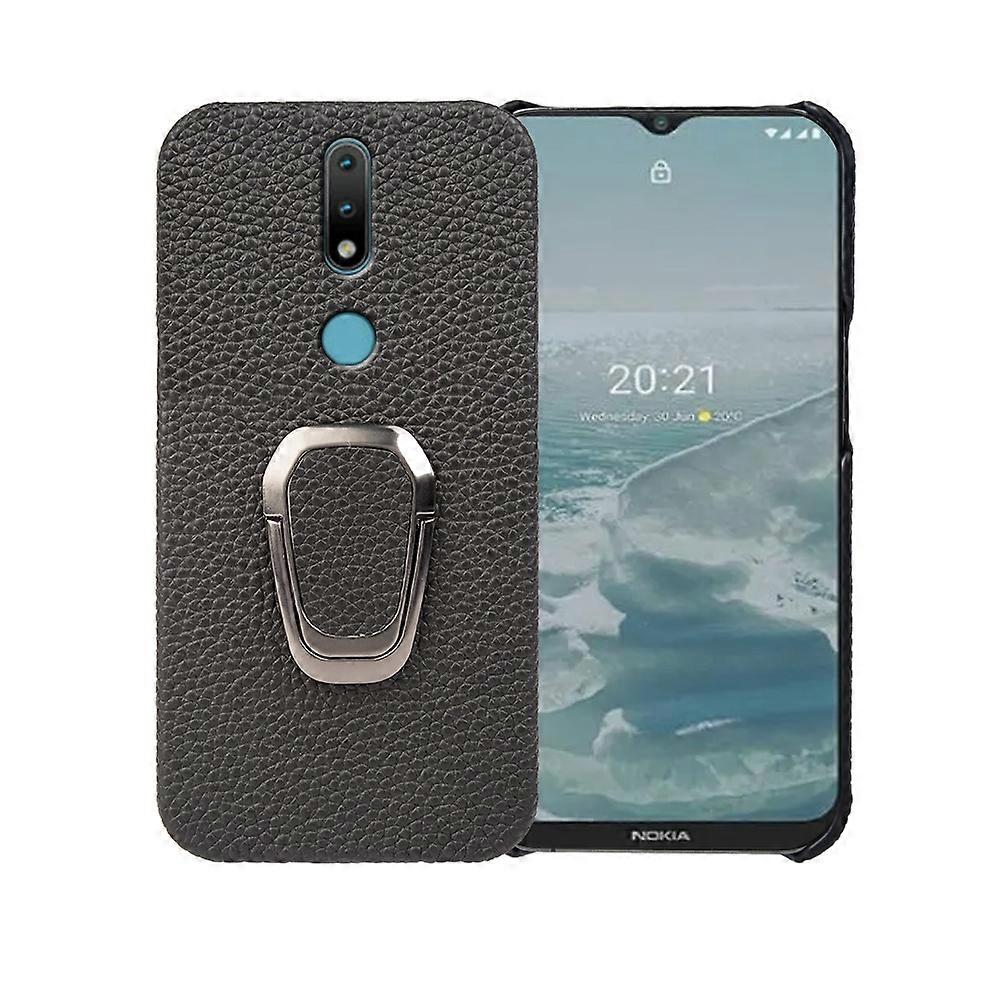 For Nokia 2.4 Ring Holder Litchi Texture Leather Phone Case