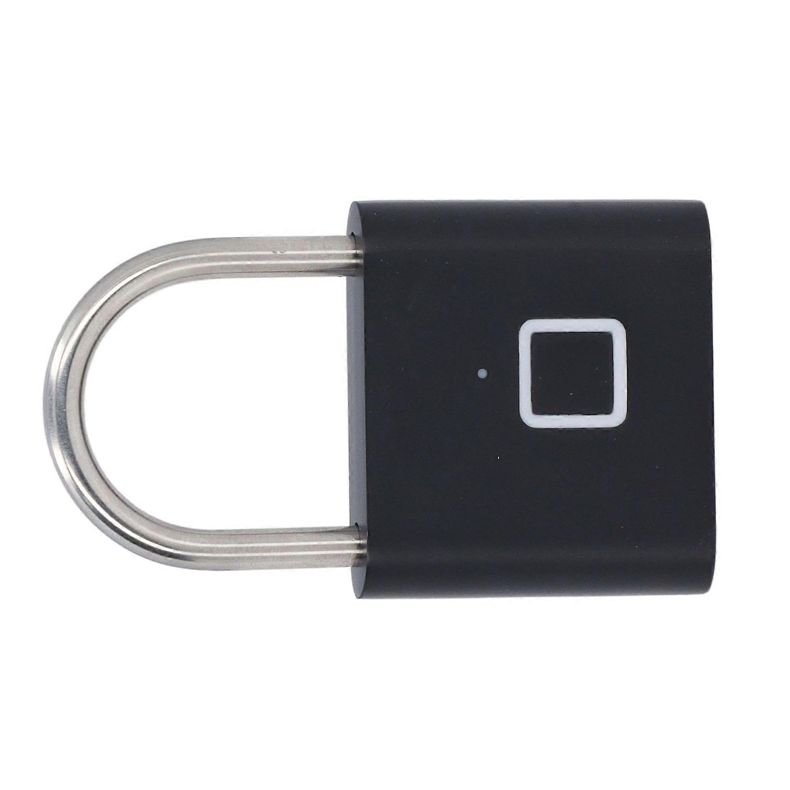 Fingerprint Padlock Rechargeable Rust Proof Smart Keyless Padlock with APP for Wardrobe Drawer Locker Gym Gate Black 