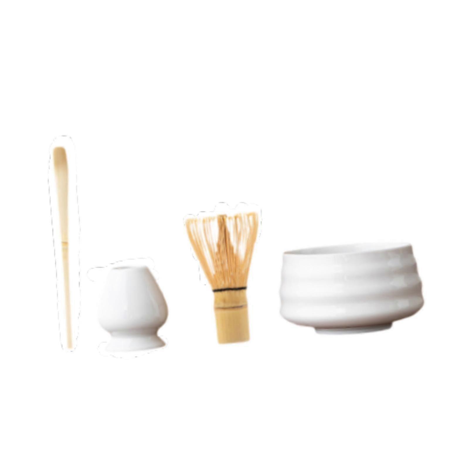 Handcrafted Matcha Tea Set Gift for Tea Enthusiasts Featuring Bamboo Whisk and Stand in Elegant White
