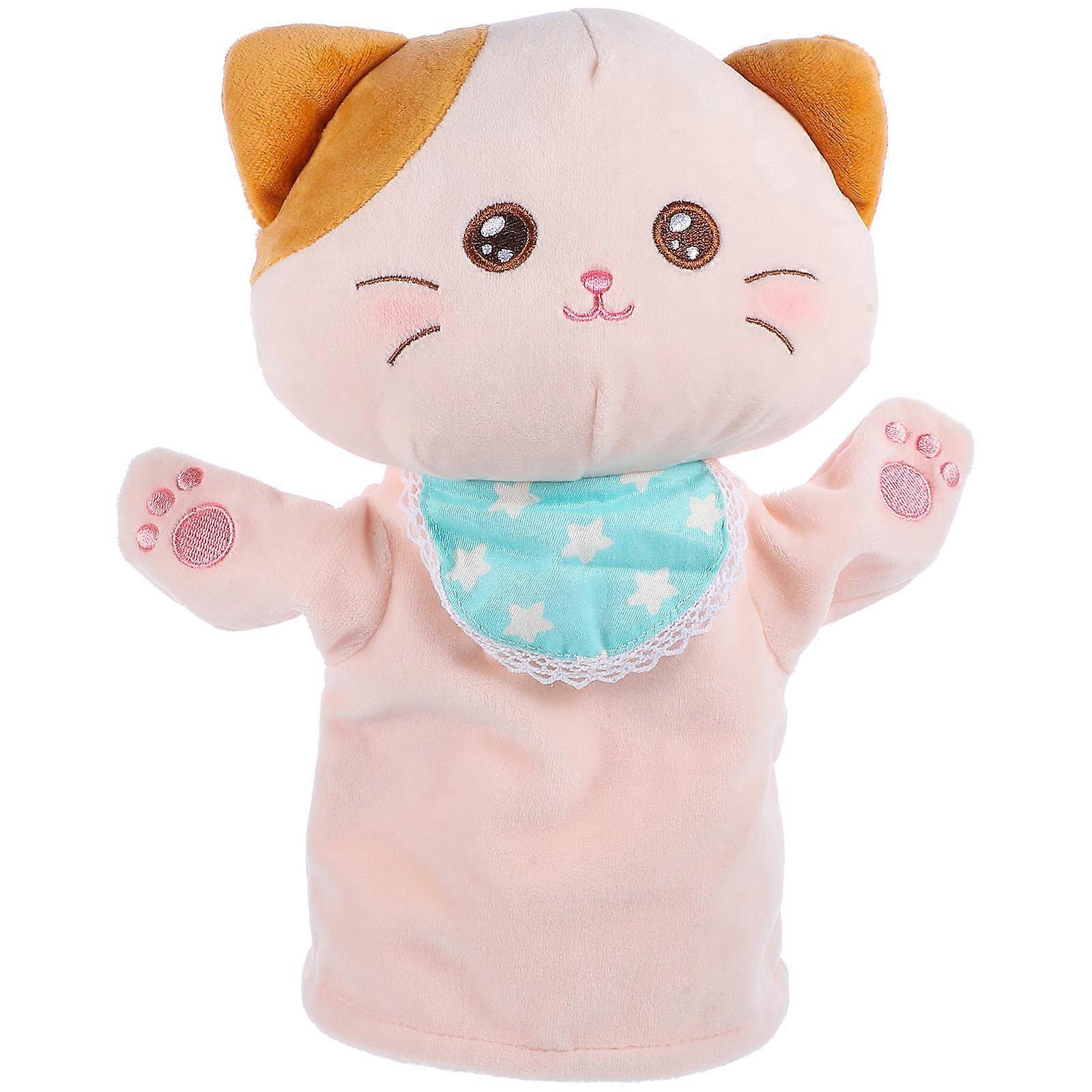 Interactive Toy Animal Hand Puppet Cartoon Style Cat Shape Pink Color PP Cotton Material Imaginative Play For Children 1Pack
