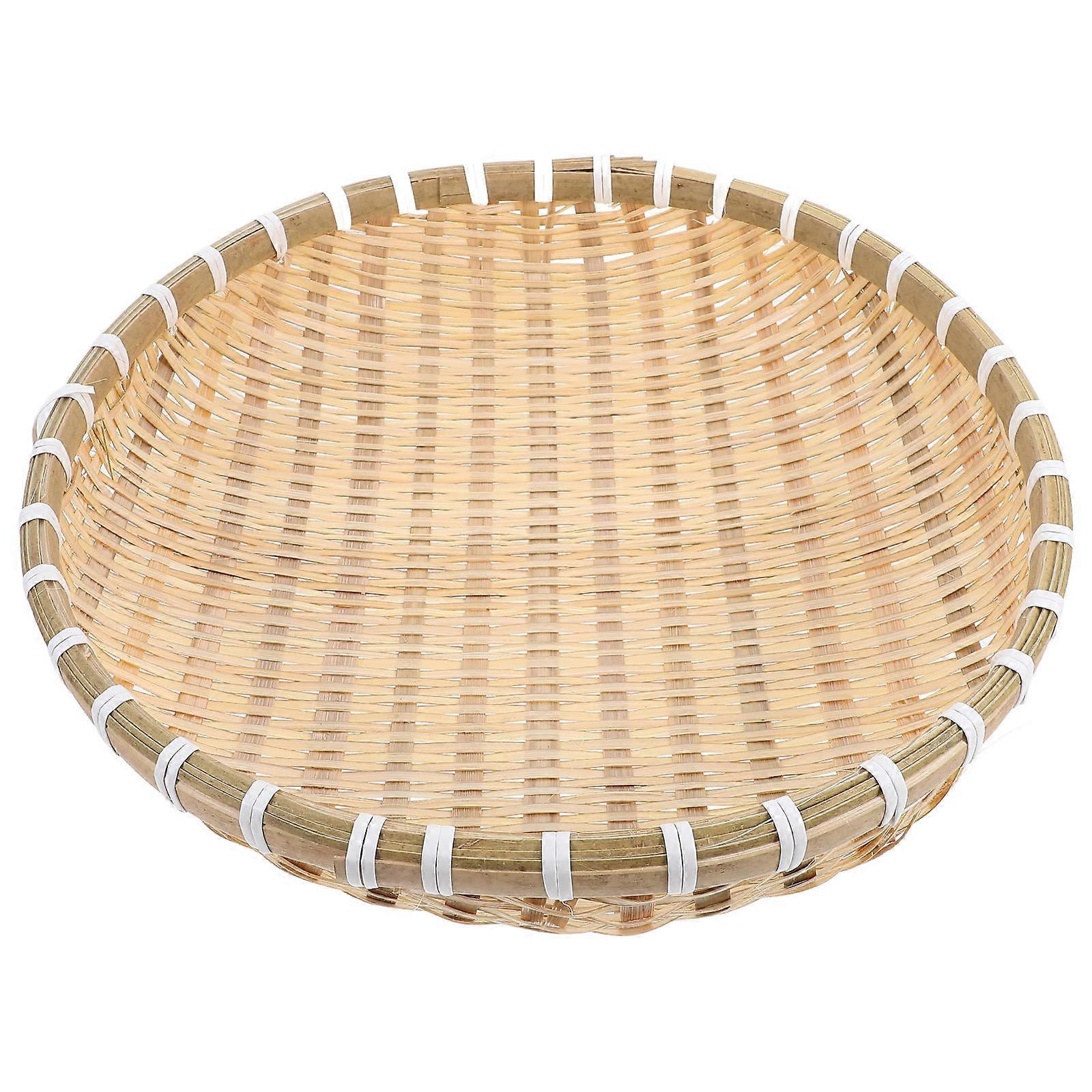 Woven Fruit Basket For Kitchen Helper With Round Shape And Simple Style Bamboo 32X32X10Cm 1Pack
