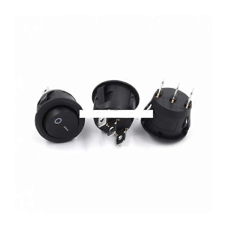 23mm Round Black 3 Pin SPDT ON-Off Rocker Switch 10A/125V 6A/250V AC Snap-in - Pack of 10