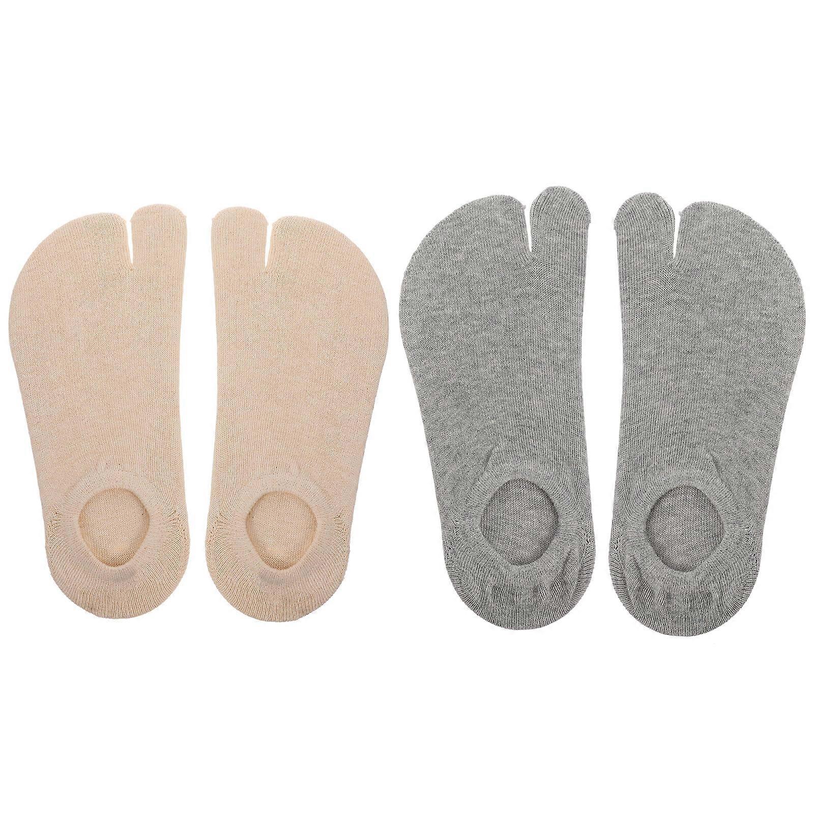 Women Toes Socks Split Toe Short Sock Everyday Use Gray Slip-Resistant 2 Pairs