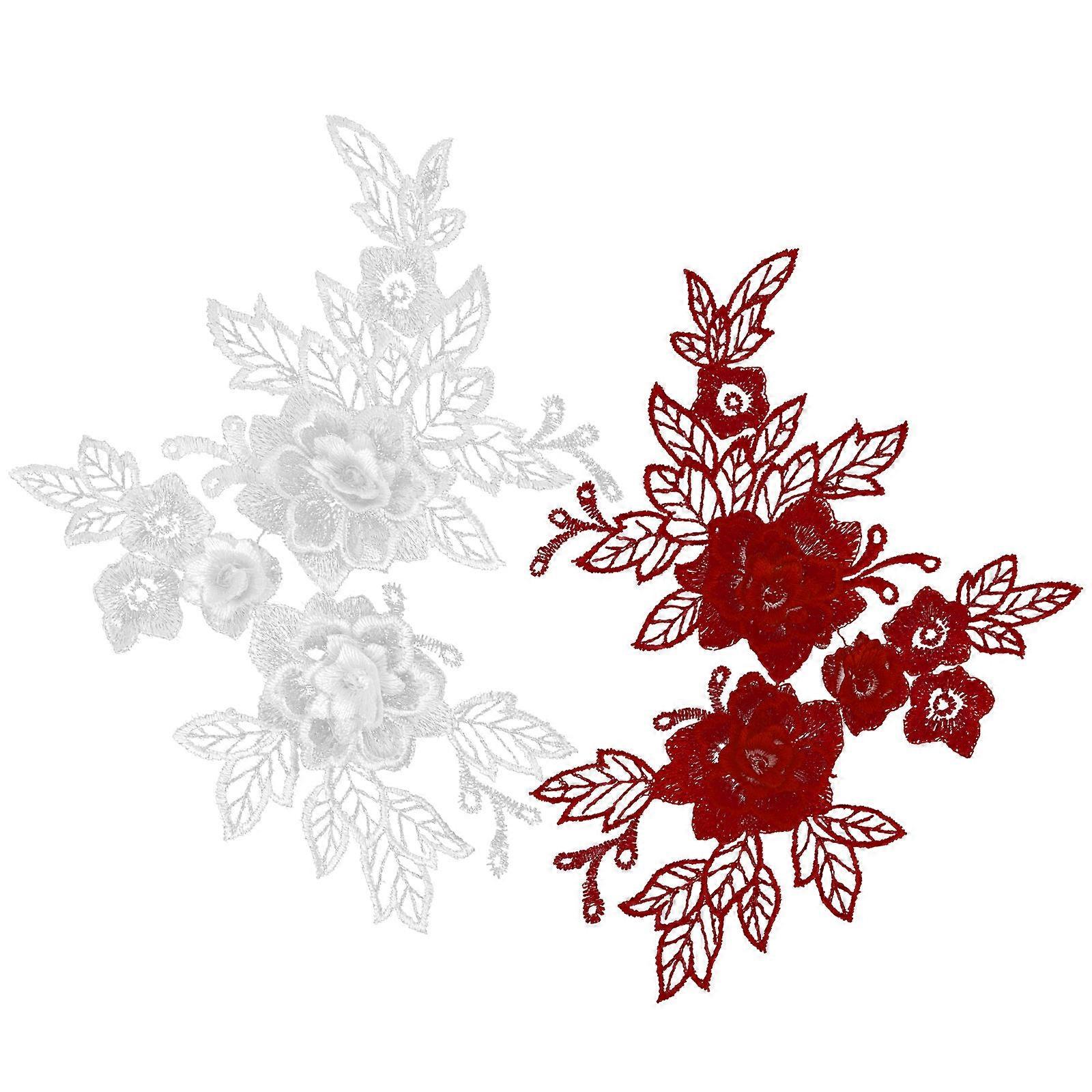 Clothes Patches Colorful 3D Flower Lace Patch Fabric Embroidered Appliques Collar Sew Patch For Art Projects Decorative 2Pcs