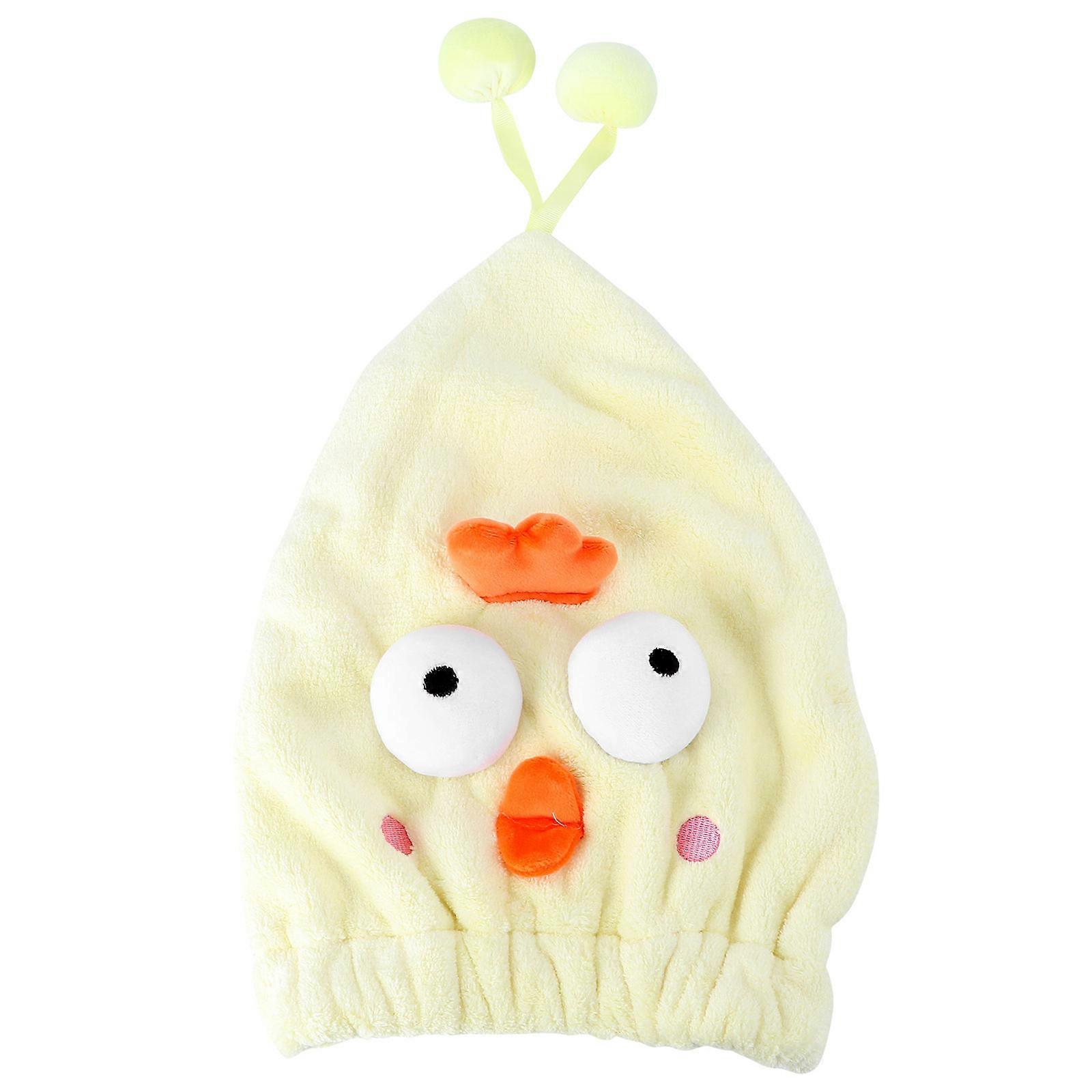 Fast Drying Absorbent Hair Wrap Cap for Bathing, Gym & Travel – Soft Coral Fabric, Yellow Cartoon Design