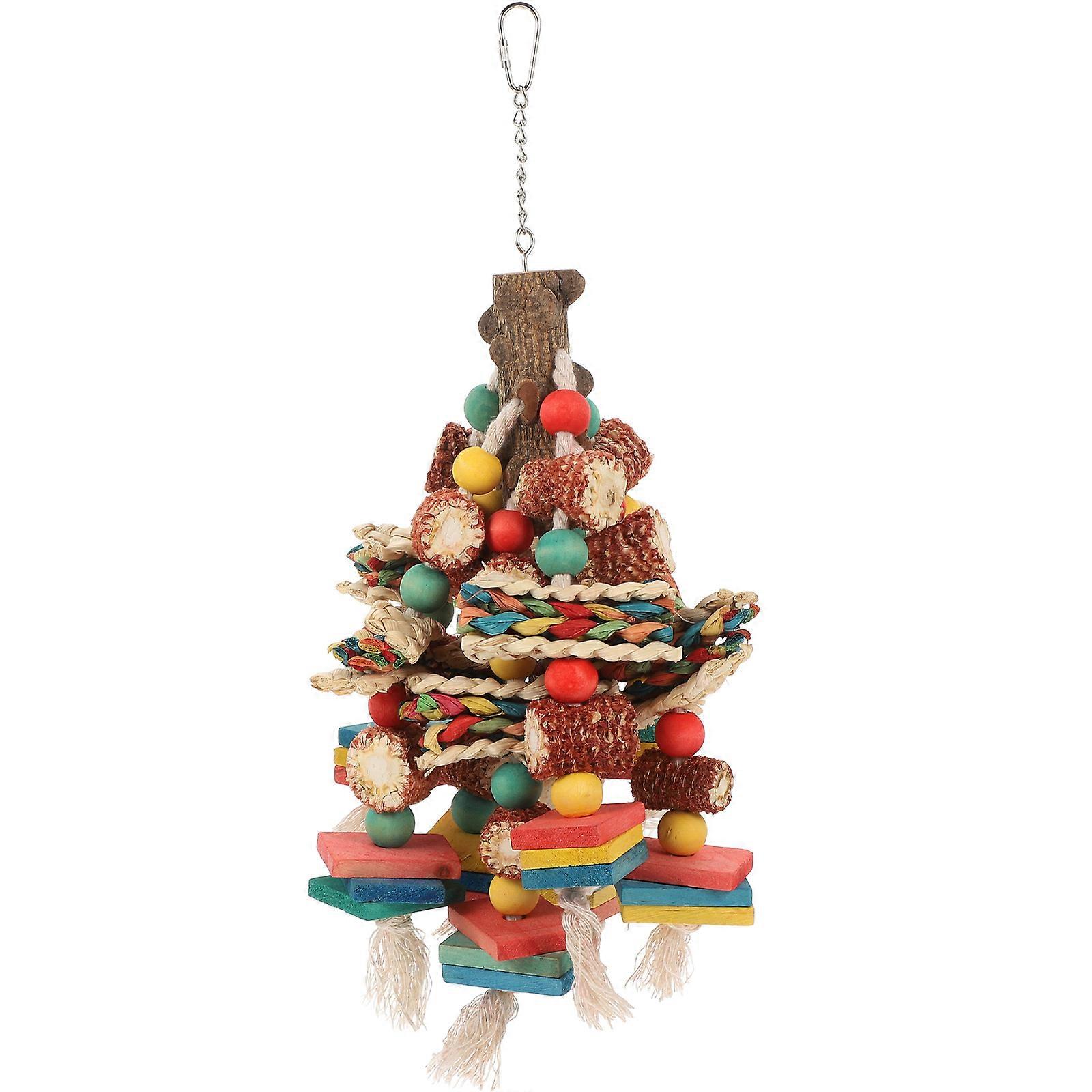 Wooden Block Bird Toy with Movable Hook for Parrots – Safe Chewing Plaything for African Greys and Macaws, Cage Accessory for Engaging Play
