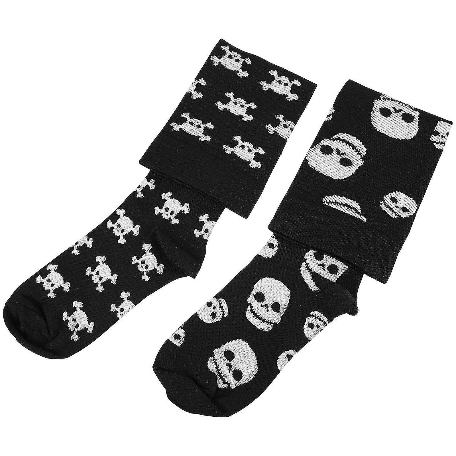 تصميم الجمجمة جوارب مرنة هالوين تحت عنوان متنفس مريح 2 أزواج قطن أسود أبيض