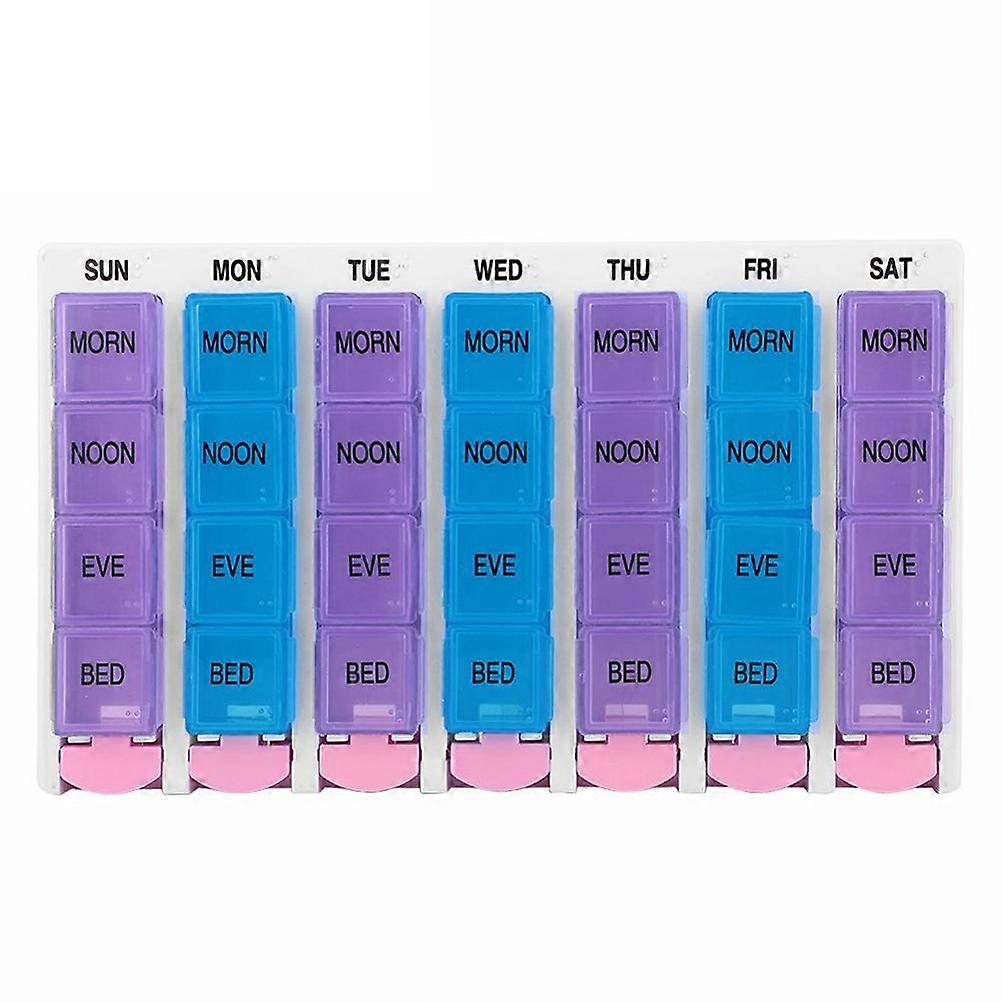 Daily Pill Organiser 28 Grids Case Assorted Color Remind Function Travel Suitable 1Set