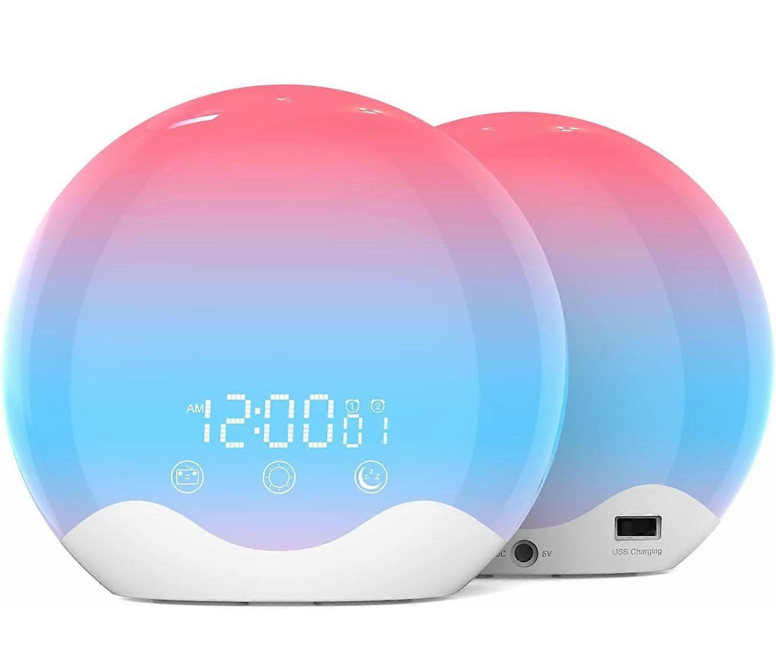Smart Sunrise Alarm Clock with 6 Natural Sounds, 12 RGB Gradient Light Effects, Snooze Function for Heavy Sleepers and Kids
