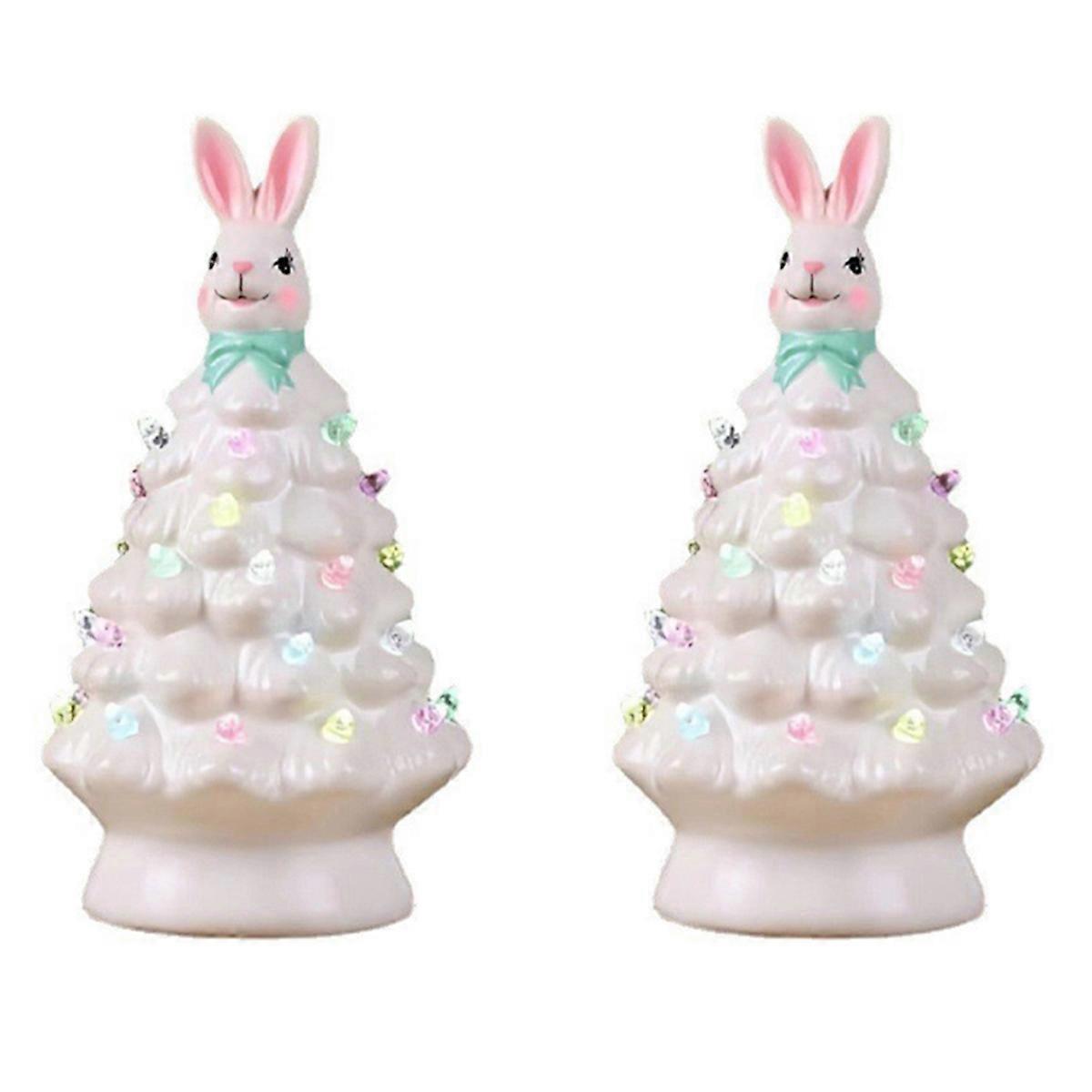 Easter Bunny Tree Decorations,Light Up Easter Bunny Tree with Colorful Lamp Beads, Operated Artifici
