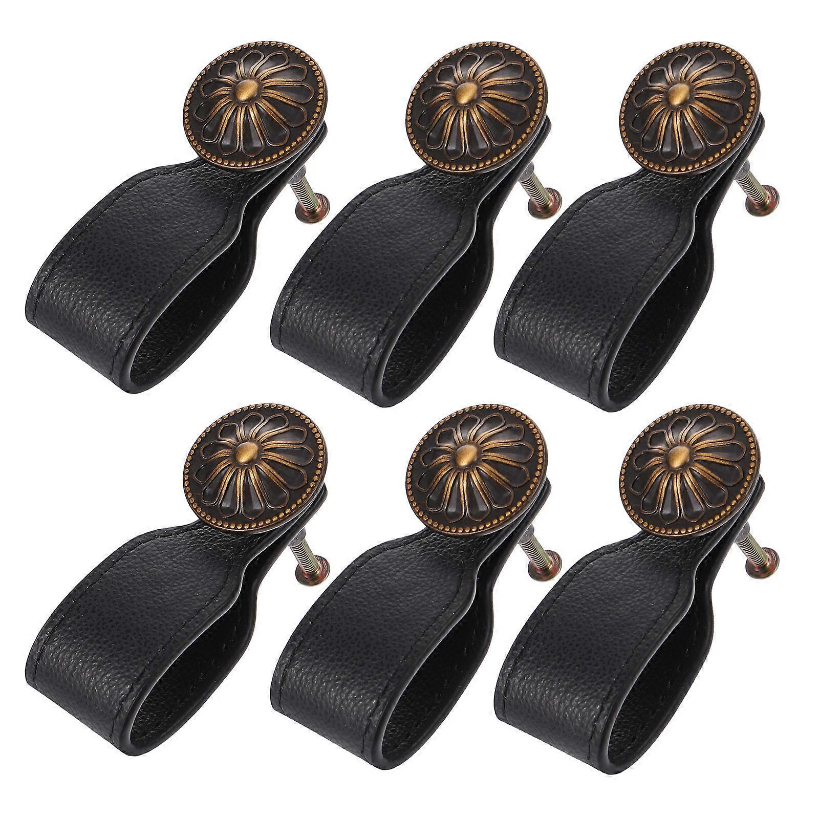 Cabinet Pull Handle Leather Square Vintage Home Decoration 15X3CM Quick Pull 6Pcs