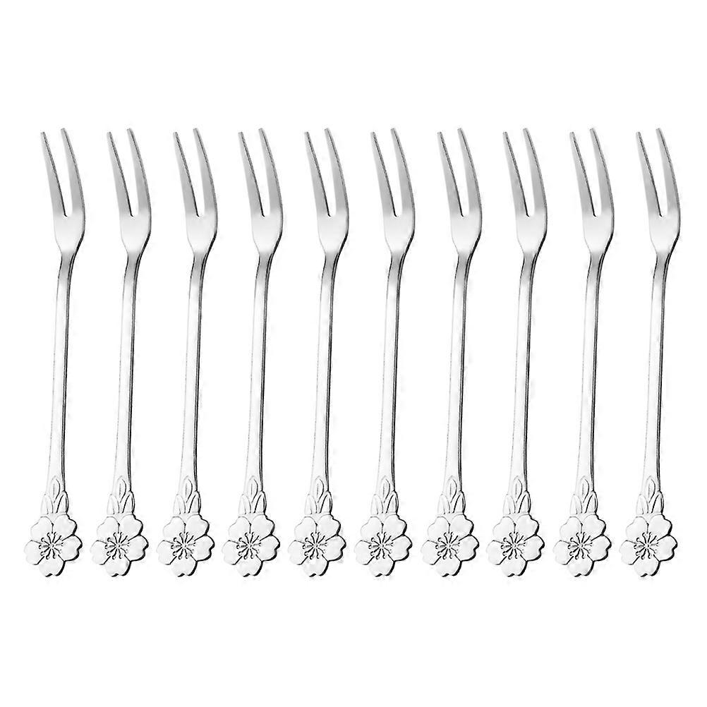 Forchette da dessert in acciaio inossidabile Forchette da frutta multiuso argento 13,3X1,8X0,2 cm Design a due denti 10 pezzi
