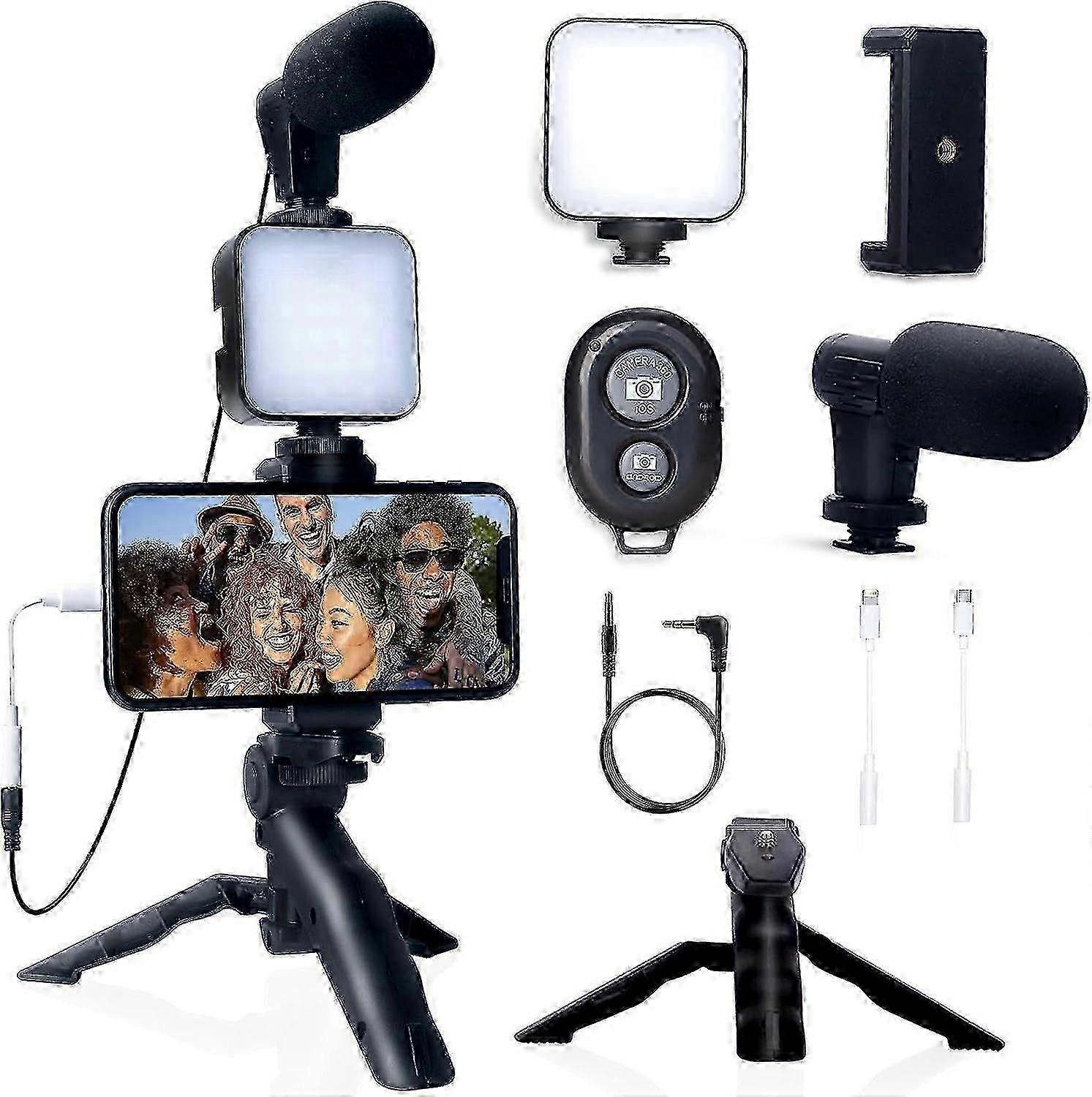 مجموعة مدونات الفيديو للهواتف الذكية لأجهزة iPhone Android مع مجموعة مدونة فيديو لبدء تشغيل ميكروفون صغير ثلاثي القوائم ل TikTok l p