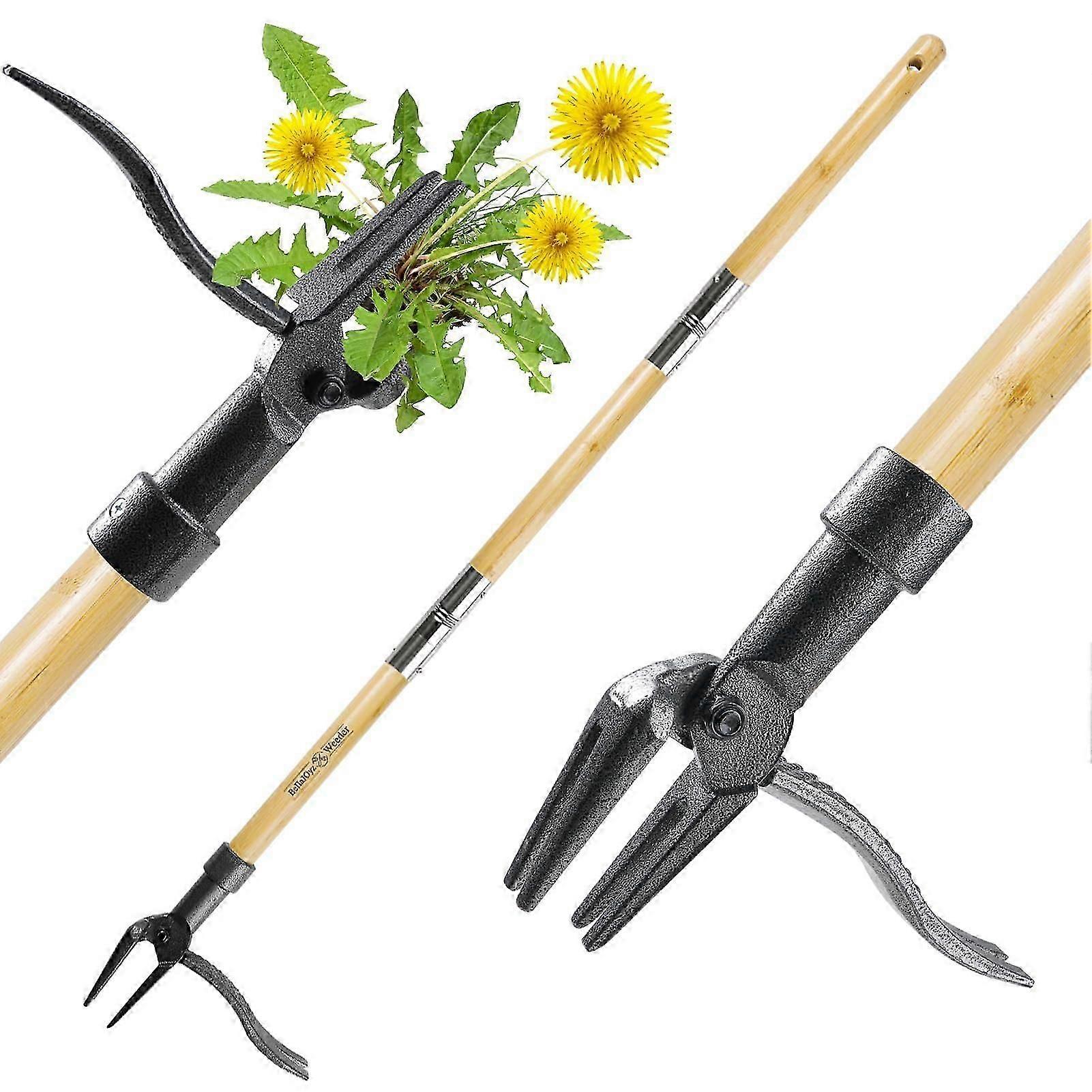 Weeder - The Original Stand Up Weed Puller Tool Made with Long Handle - Real Bamboo & 4-Claw Steel Head, Weeding Tool Weed Remove Tool for Lawn/Yard