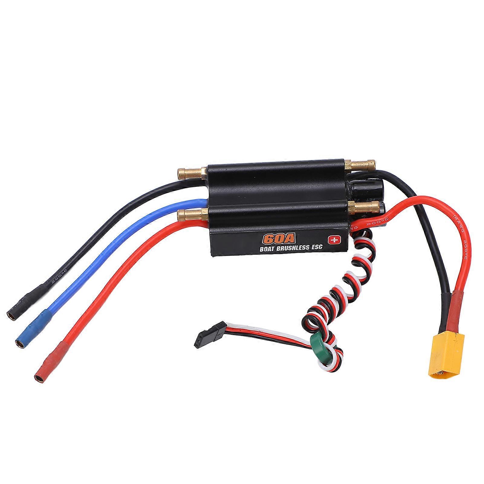 60A Brushless Electronic Speed Controller with XT60 Plug BEC Switch Waterproof RC Boat ESC Black