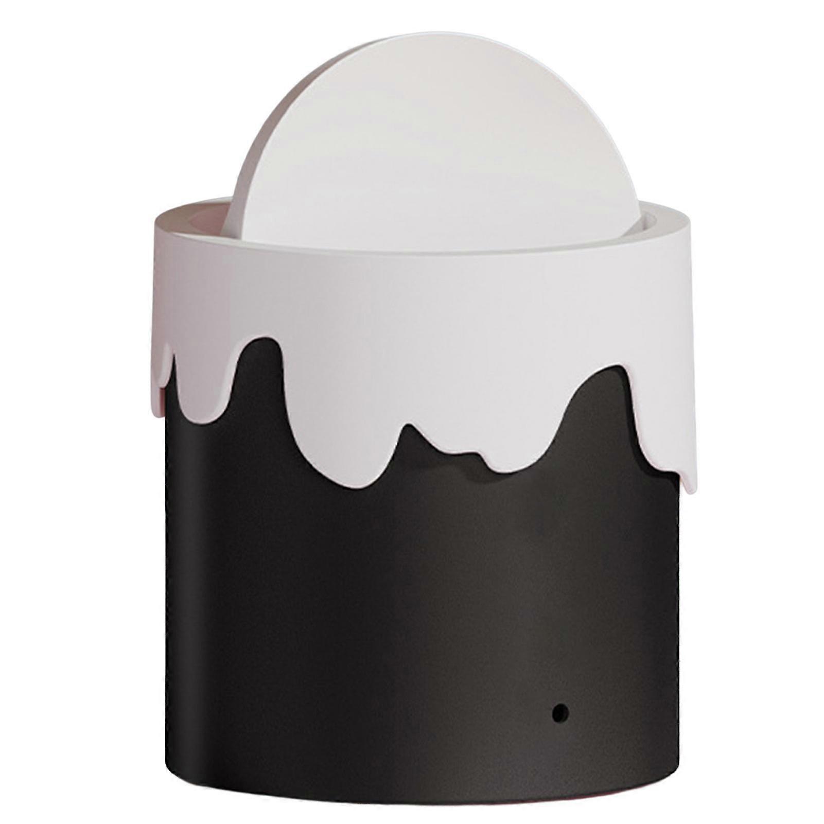 Rotary Cover Desktop Trash Can Prevent Odor Household Garbage Bucket--Black