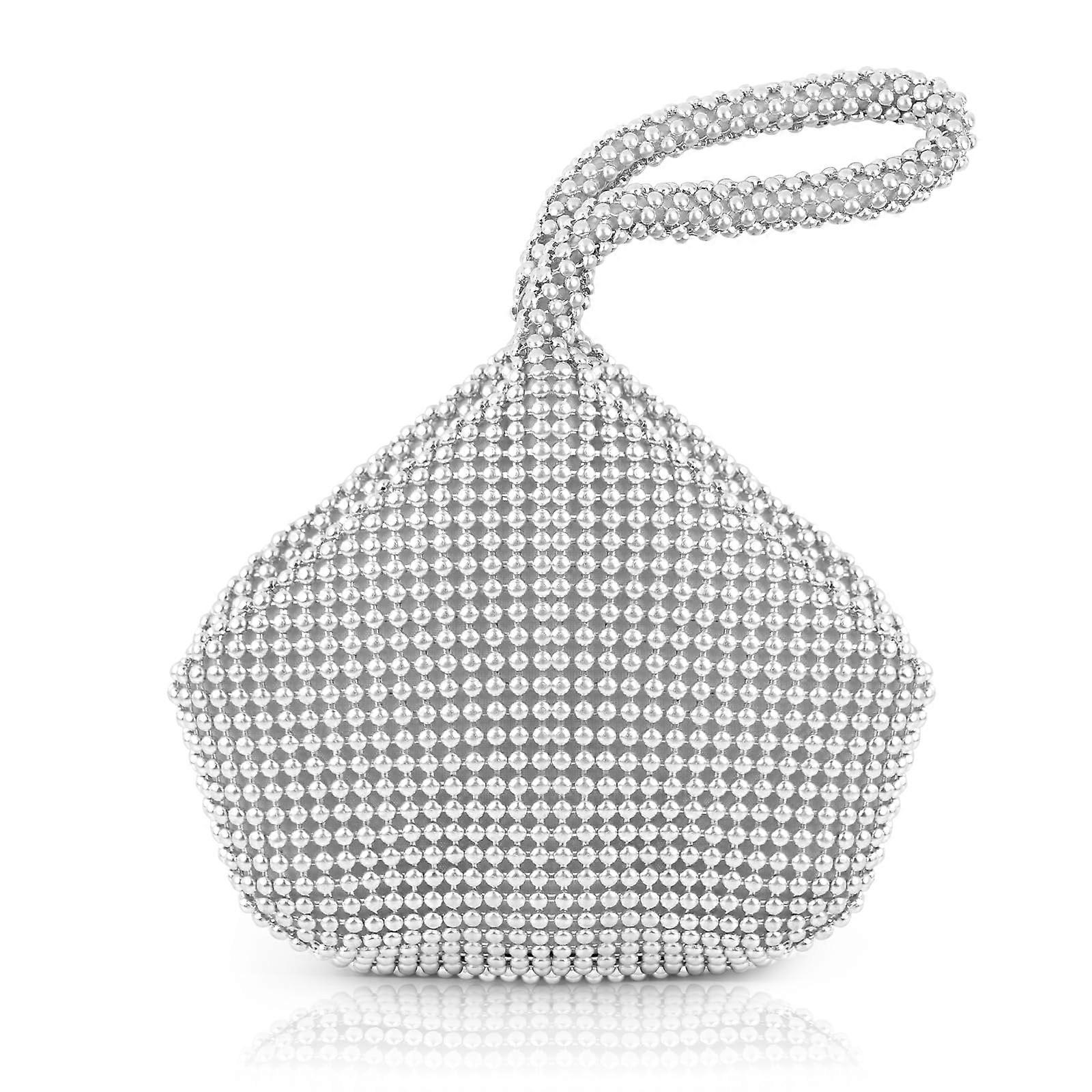 Women's Clutch Evening Bag with Rhinestones, Silver Glitter Handbag with Zip for Parties, Dates, and Cosmetics