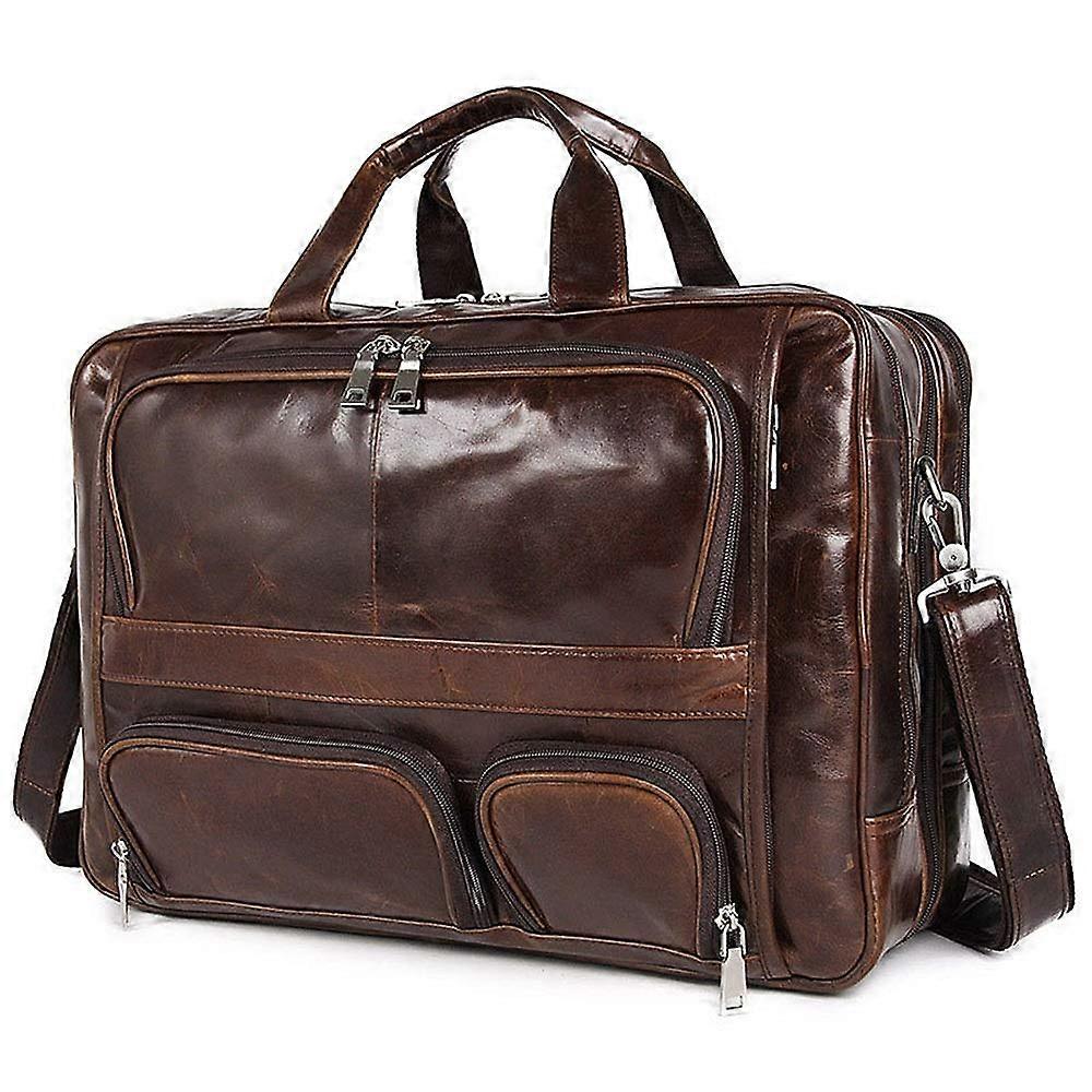 Laptop Shoulder Bag 17 Inch Leather Briefcase for Men - Retro Business Handbag in Brown, Size 44.5x16x31cm
