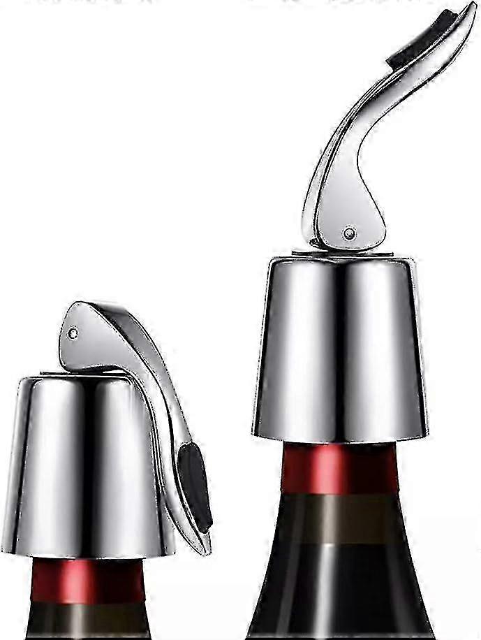 2pcs Stainless Steel Vacuum Wine Stoppers with Silicone, Leak Proof & Reusable - Silver