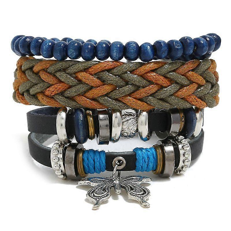 Butterfly pendants woven cowhide bracelets -  Butterfly pendants multi-layer braided bracelets -  Butterfly pendant multi-layer edorion bracelet