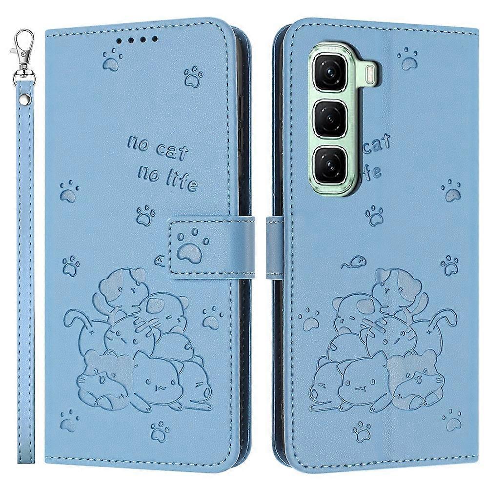 Compatible For Infinix Hot 50 Pro 4G Case with Strap Cats Imprint Leather Wallet Phone Cover