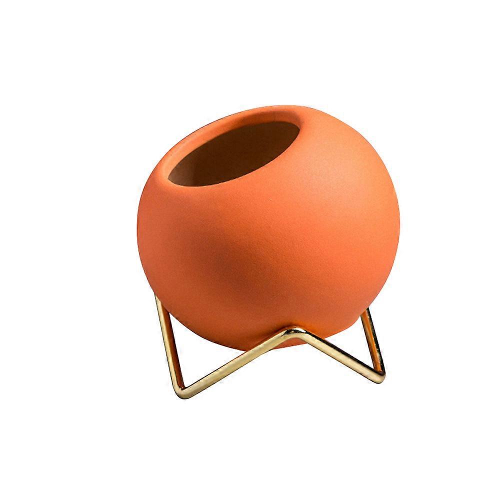 Succulents Plants Pots Nordic Style Decorative Flowerpot Home Living Room Orange Round Shape Gray Pottery Soil Planting 1Set
