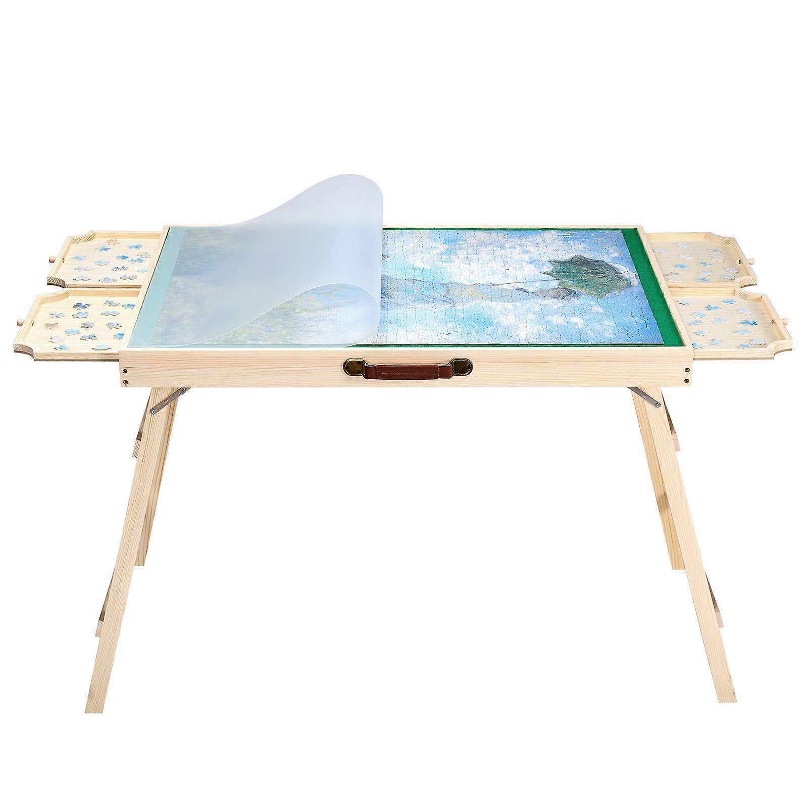 1500 Piece Puzzle Table with Folding Legs, 4 Drawers and Cover, 86x63cm Portable Wooden Board, Adjustable 6-Tilting-Angle