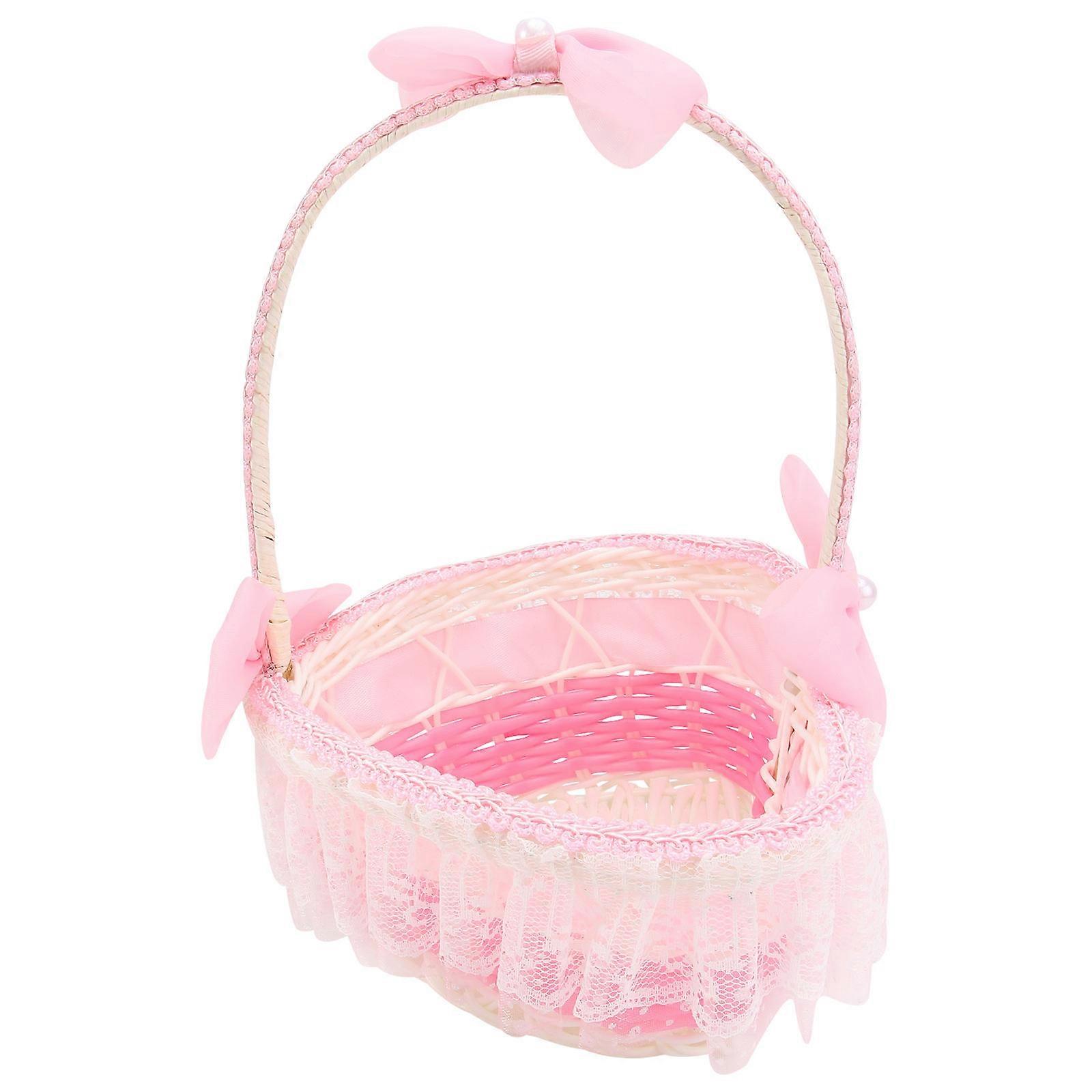 1pc Wedding Flower Basket with Lace Heart Shaped Design for Flower Girl