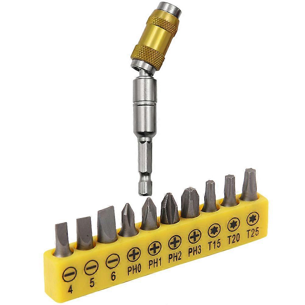 Flexible Drill Bit Extension with Pivot Head for Tight Spots 1/4 Inch Hex Yellow ChromeVanadium Steel