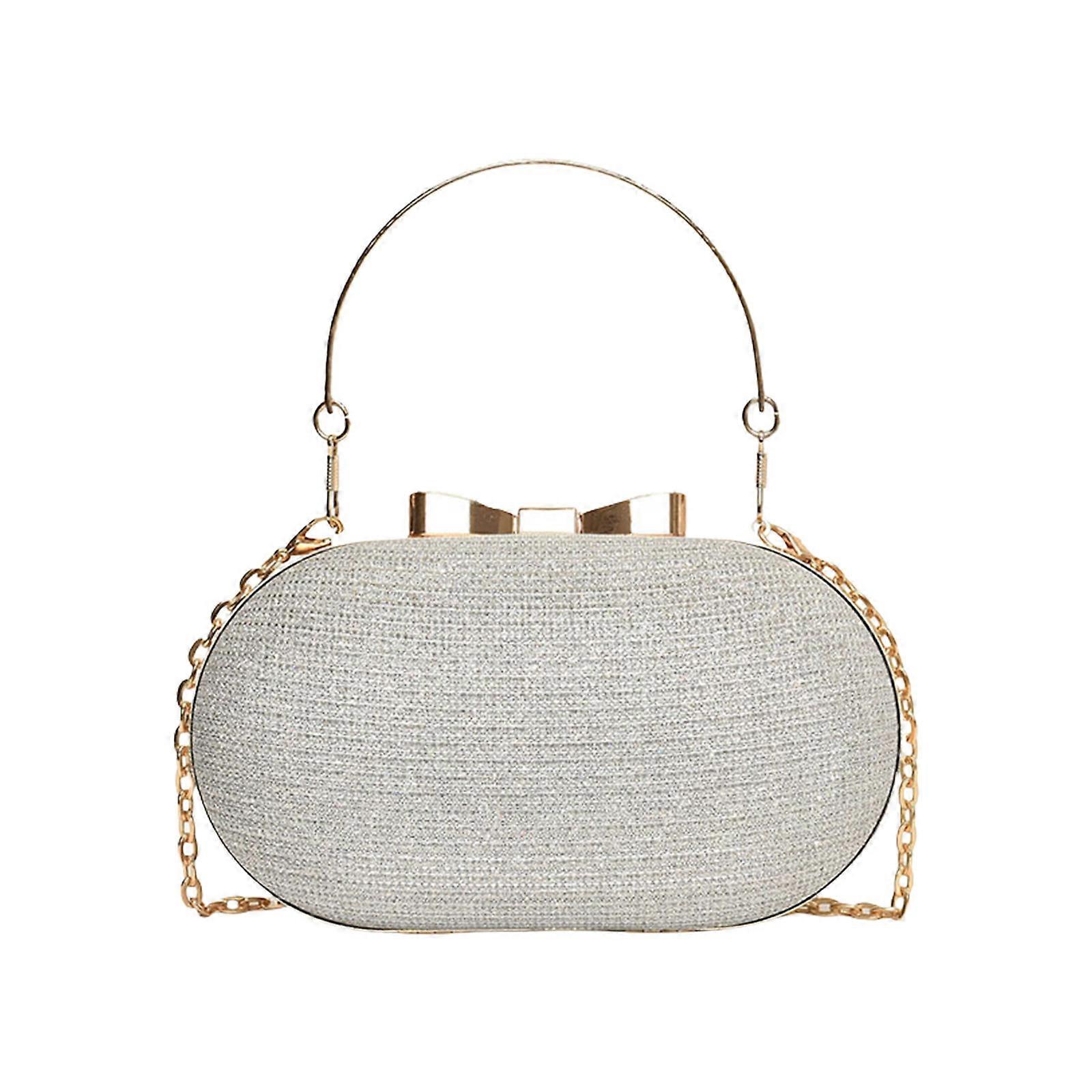 حقيبة مساء نسائية محفظة الكتف أزياء حقيبة يد كروسبودي مع سلسلة لحفل زفاف حفلة موسيقية فضي