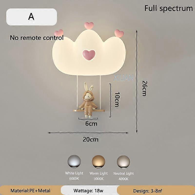 מנורות קיר כתר ורוד רומנטי לילדה ילדים דוב קוף ארנב חיה אור לילה חדר שינה לילדים חדר נסיכה אור קיר