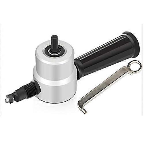 Tin Nibbler Cutter, Double Head Nibbler Cutter, 360 Degree Adjustable Drill Attachment, Silver, Includes Wrench