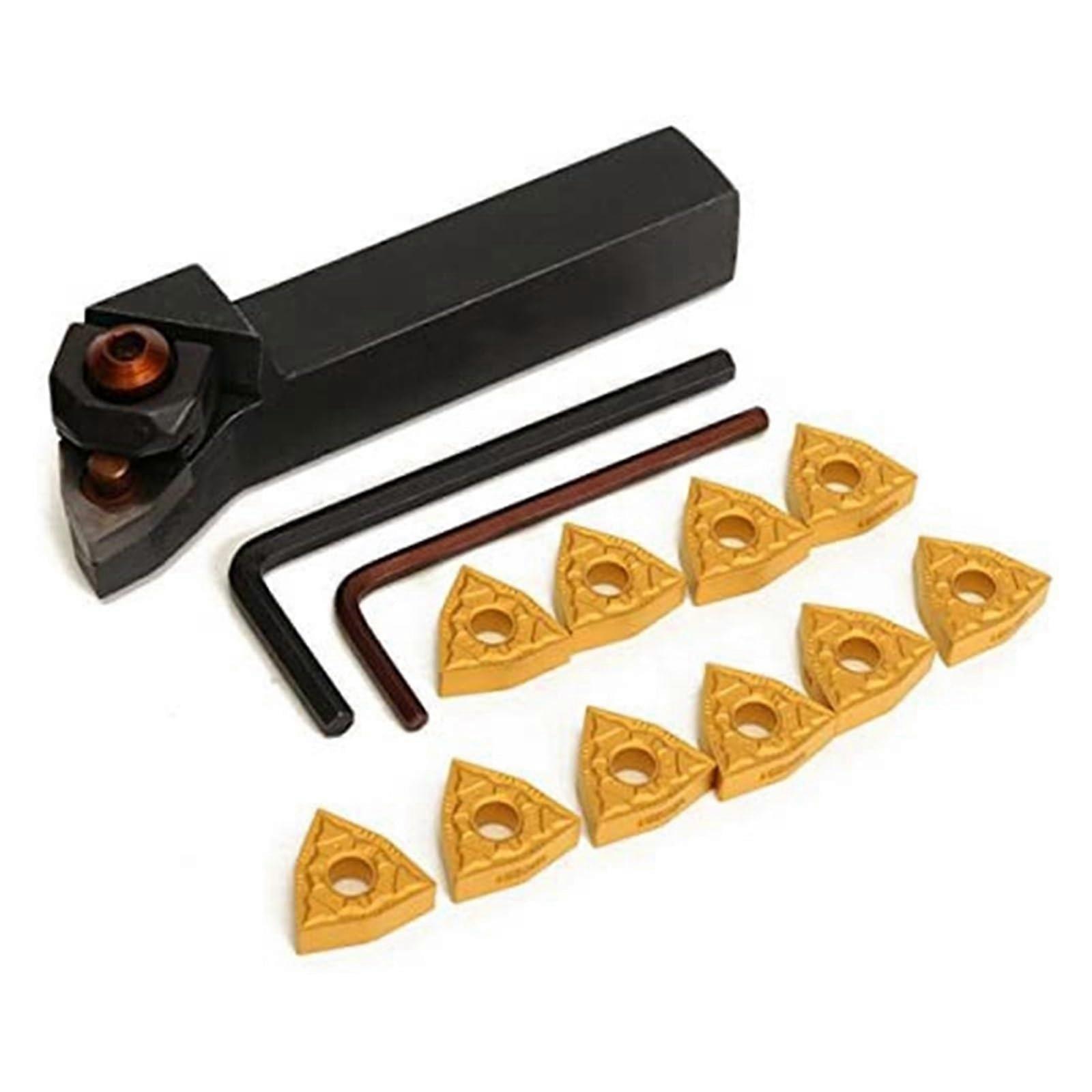 Rotary tool set, WWLNR1616H08 turning tool holder 16X100 mm metal turning tool holder, boring bar with 10 pieces of WNMG0804 carbide inserts.