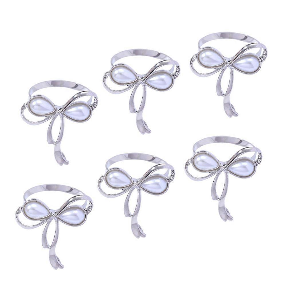 Bow Shape Napkin Rings Made of Premium Alloy for Party Use Silver Color Add Elegance to Table Setting 6 Pieces