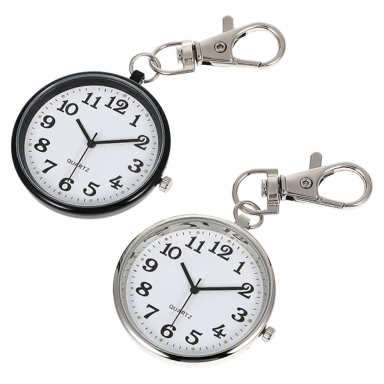 Clip-On Pocket Watch, 2pcs Nurse Exam Carabiner Key Ring Watch With Key Buckle Unisex Fob Hanging Lapel Watch